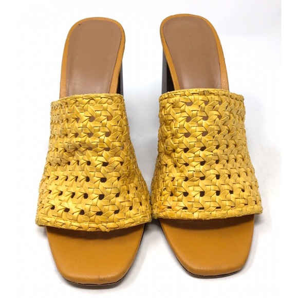 Zara Women's Sz 40 Yellow Braided Woven Faux Leather Slip-On Mule Wedge Sandals - Picture 4 of 7